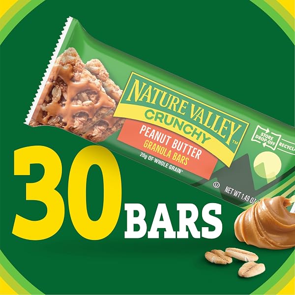 NATURE VALLEY CRUNCHY GRANOLA BARS, PEANUT BUTTER, 30 CT, 22.35 OZ (15 POUCHES)