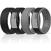 ThunderFit Silicone Wedding Rings for Men, Breathable Airflow Pattern 8mm Wide 2mm Thick - 1/4/5/8 Variety Multipack