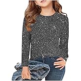 Zzalalana Girls Sparkly Sequin Shirts Long Sleeve T-Shirts Shiny Glitter Gifts Tops Tees for Kids 3-14 Years
