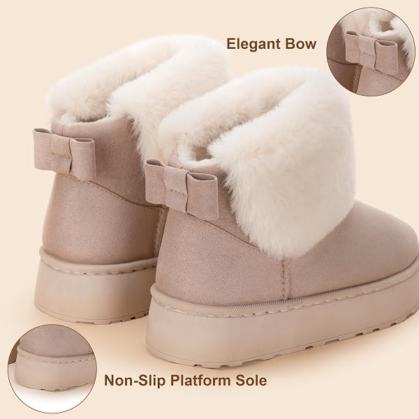 ROCKDOVE WOMEN’S COZEVA MICROSUEDE PLATFORM SLIPPERS FAUX FUR BOOTIE WARM MEMORY FOAM INDOOR OUTDOOR NON SLIP THICK SOLE, SIZE 8 US WOMEN, SAND