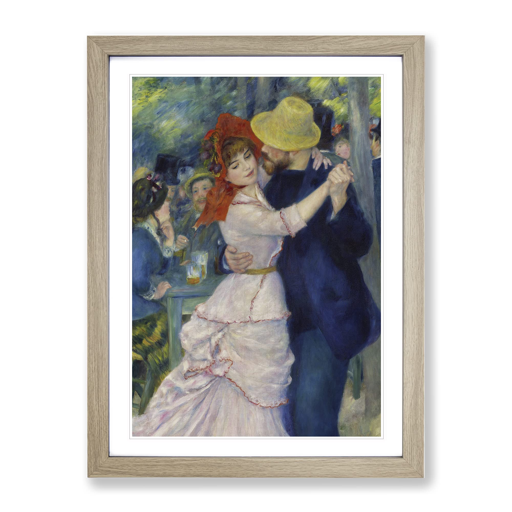 Dance At Bougival By Pierre Auguste Renoir Classic Painting Framed Wall Art Print, Ready to Hang Picture for Living Room Bedroom Home Office Décor, Oak A4 (34 x 25 cm)
