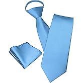 JEMYGINS 3.15“ Solid Color Pre-tied Tie and Pocket Square Set Adjustable Zipper Necktie for Business and Wedding(8cm)