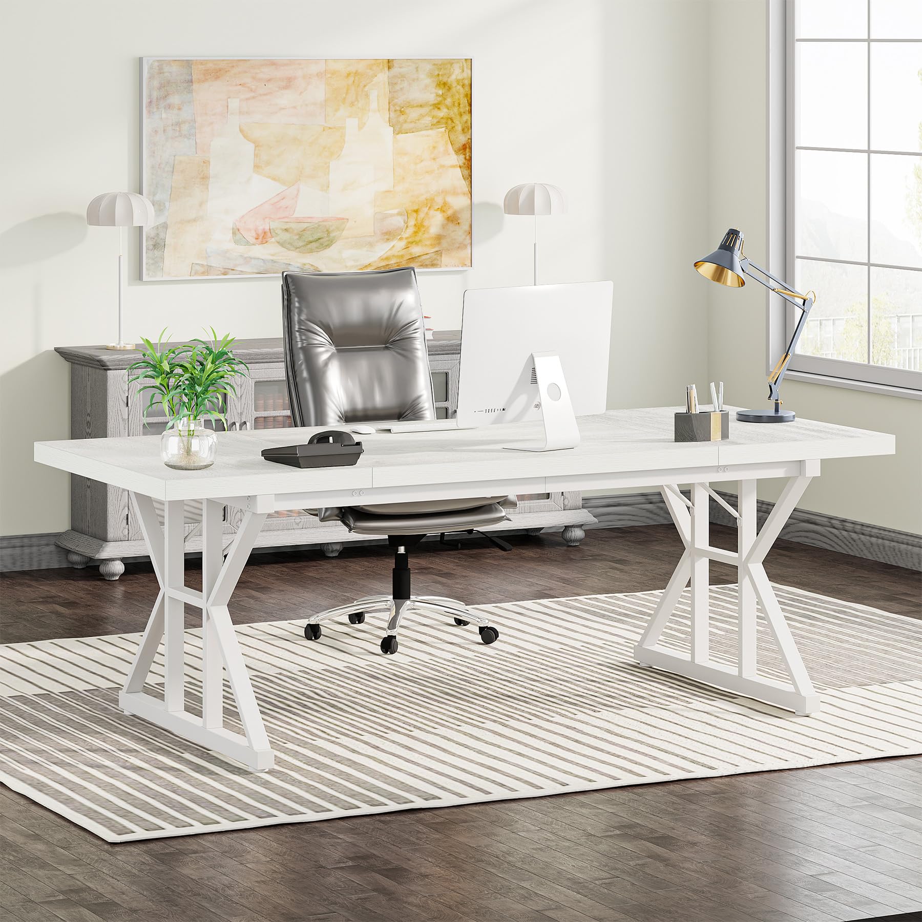 Tribesigns 70.8-Inch Executive Desk, Large Computer Office Desk Workstation, Modern Simple Style Laptop Desk Study Writing Table Business Furniture for Home Office (White, 70.8 Inch) Image Tribesigns 70.8-Inch Executive Desk, Large Computer Office Desk Workstation, Modern Simple Style Laptop Desk Study Writing Table Business Furniture for Home Office (White, 70.8 Inch) Image