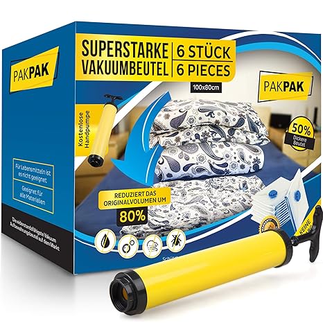 Superstarke Vakuumbeutel für Bettdecken Kleidung Matratzen 6 Stück groß 100x80cm - Vacuum Storage Bags XXL - Premium Vacuum B