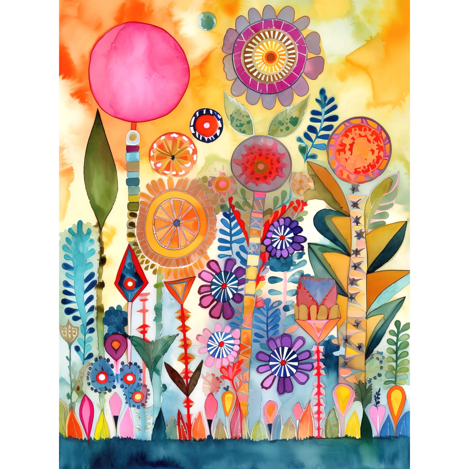 Artery8 Garden Flowers In Spring Folk Art Watercolour Painting Unframed Wall Art Print Poster Home Decor Premium