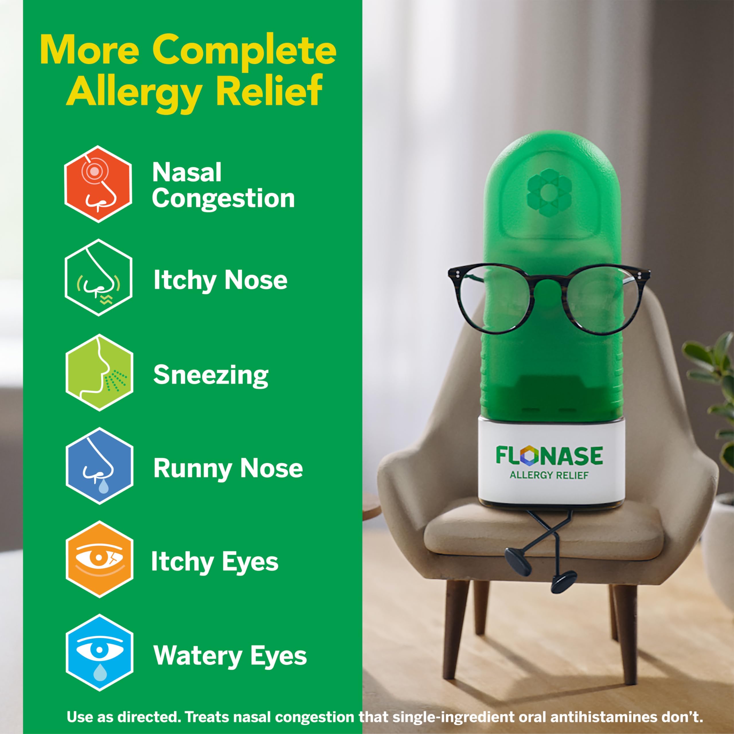 Flonase Allergy Relief Nasal Spray, 24 Hour Non Drowsy Allergy Medicine, Metered Nasal Spray - 72 Sprays - Fall and Seasonal Allergy Relief