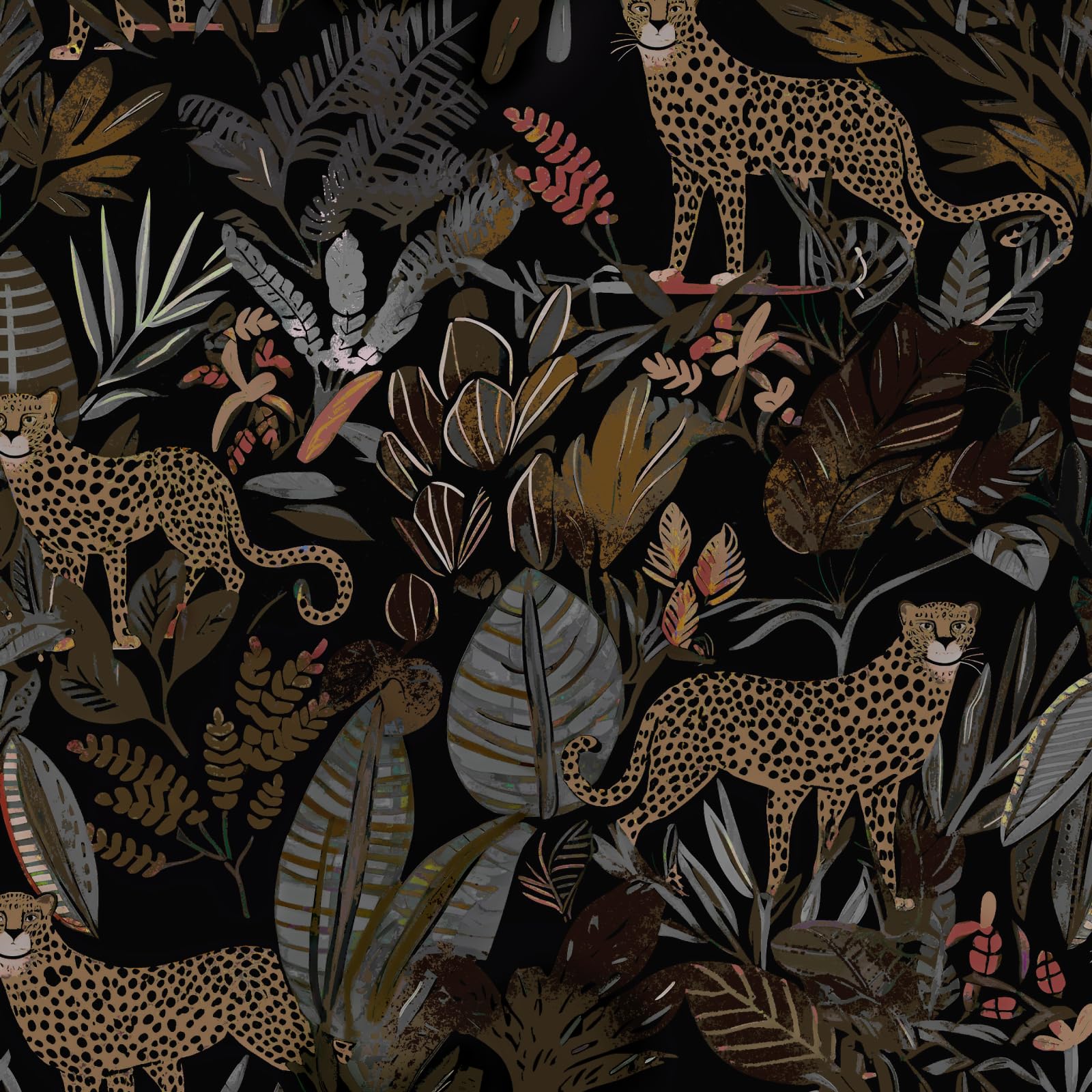 Photo 1 of XRUIBZI Leopard Wallpaper Peel and Stick Jungle Animal Wallpaper Leaf Tropical Contact Paper for Cabinet Waterproof Self Adhesive Pink Wall Paper for Kitchen Countertop Wall 17.5" x 118"