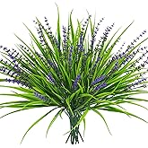 Caplidou 10 Pcs Artificial Plants Outdoor, UV Resistant Fake Outdoor Flowers Plants Faux Plastic Monkey Grass for Outside Front Porch Garden Window Box Home Office Planters Desk Decor (Purple)
