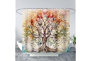 AILONEN Tree of Life Bath Shower Curtain, Vintage Colorful Butterflies Art Minimalist Bathroom Curtain, 72" W x 72" H Polyester Waterproof with 12 Hooks