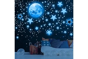 HSDSH 1049 Pieces Luminous Sticker Wall Decal Luminous Stars self-Adhesive Children's Room Wall Stickers Moon and Stars Fluorescent Wall Stickers, Stickers for Children's Rooms Girls Decorative