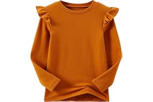 Niyage Girls Cotton Long Sleeve T-Shirt Toddler Comfort Soft Thick Basic Crewneck Tee Tops with Ruffles Trim