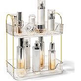 TENDER EPOCH Bathroom Counter Organizer Countertop Storage Skincare Countertop Makeup Organizer Cosmetics Skincare Organizers Holder for Perfume-Clear-golden pole