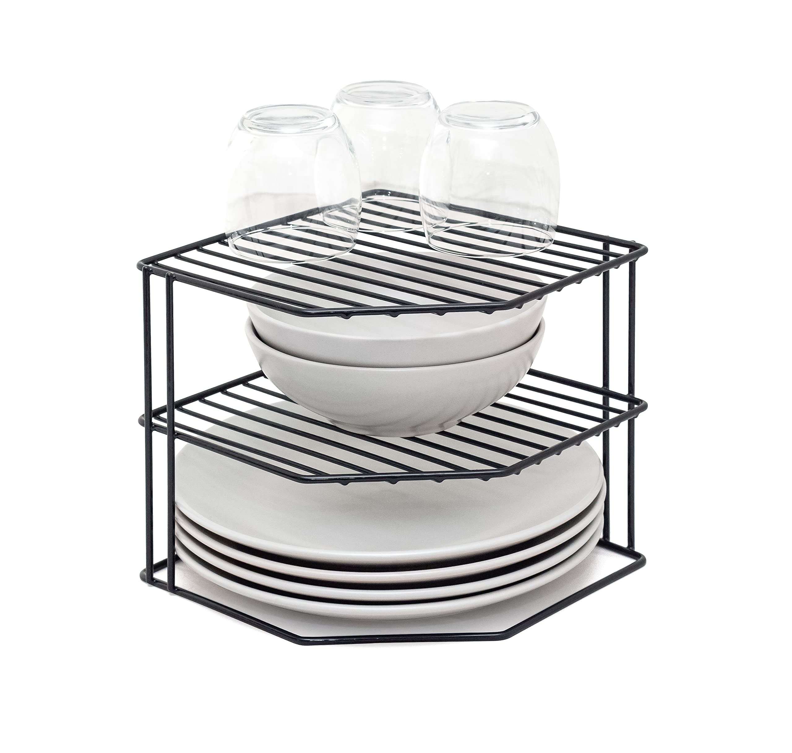 simplywire – 3 Tier Plate Rack - Kitchen Cupboard Organiser – Black Plastic Coated Steel