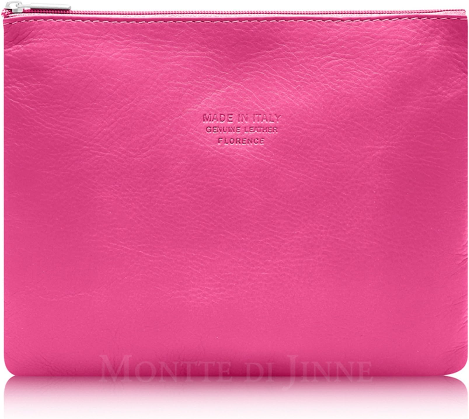 | 100% Real Italian Leather| Soft | Large | Makeup Bag | Gift for Women (FUCHSIA)