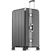 LUGGEX 32 Inch Zipperless Extra Large Checked Suitcase, Charcoal Metallic | Trunk Luggage, 100% PC Hard Shell, 8010S Aluminum Frame, 8 Spinner Wheels, TSA Lock, ZX-Core