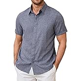 Cqser Linen Shirts for Men Casual Button Down Short Sleeve Shirts Lightweight Cotton Mens Linen Shirt Summer Beach Shirts