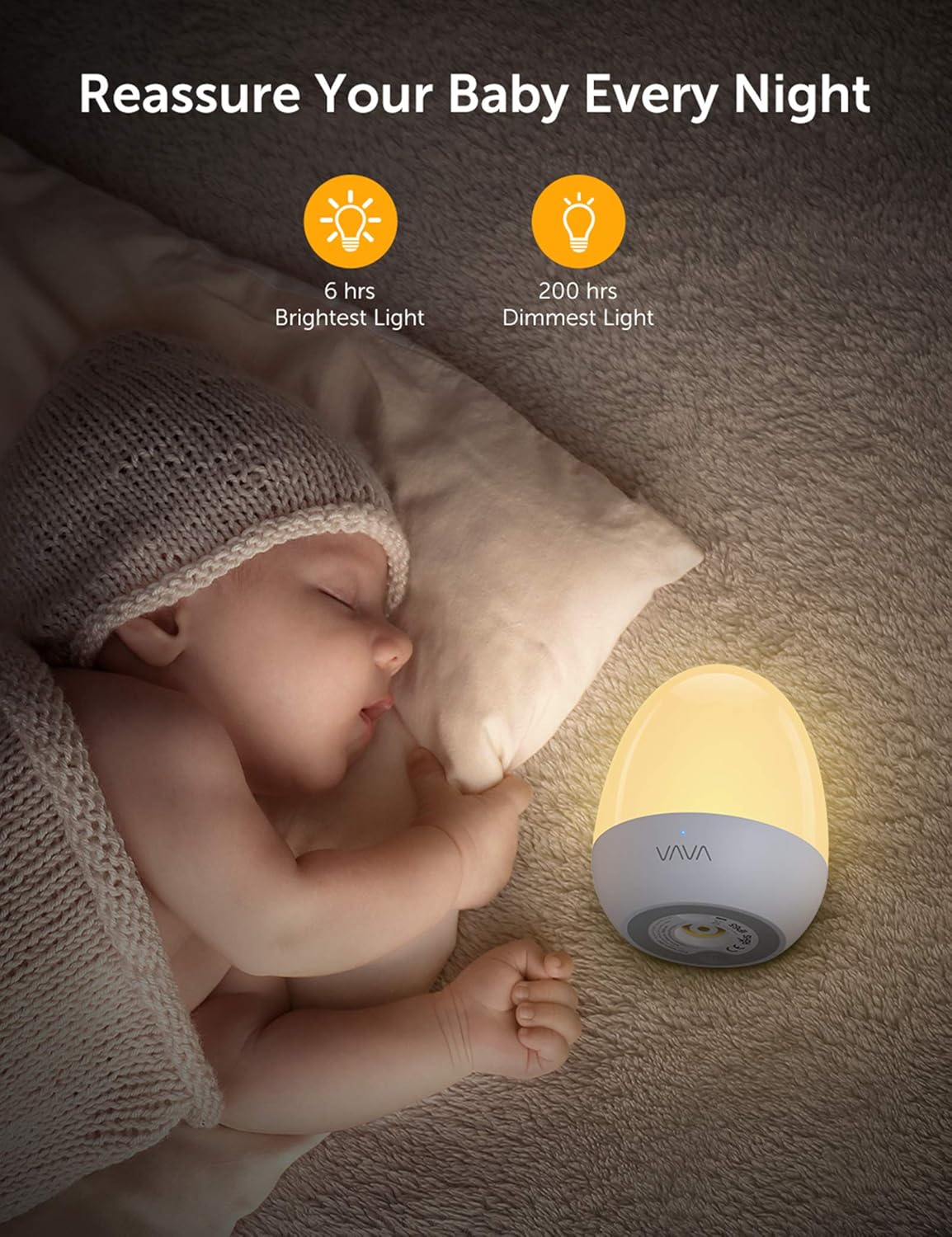 VAVA Home VA-CL006 Night Lights for Kids with Stable Charging Pad, ABS+PC Bedside Lamp for Breastfeeding, Touch Control&Timer Setting, White - - 