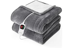 Homemate Electric Heated Blanket Twin - 62"x84" Heating Bed Blankets Throw with 10 Heating Levels 8 Hours Auto Off Fast Heating Over-Heated Protection Ultra Soft Warm Flannel ETL Certified Grey