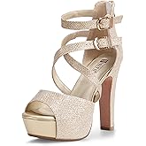 IDIFU Women's IN5 Charcy Crisscross Strappy Platform High Chunky Heels Peep Toe Pump Party Heeled Sandals