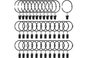 LLPJS Openable Curtain Rings with Clips, Open Drapery Rings with Hooks, Curtain Clips 1.26 inch Interior Diameter, Fit up to 1" Curtain Rod (Black, 1.26" I D Set of 36)