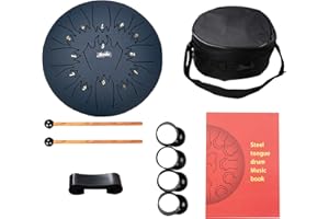 Nanrika Steel Tongue Drum, 12 Inch 13 Note, Percussion Instrument, Hand Pan Drum, With Bag, Music Book, Drumstick and Finger Cover (Navy)