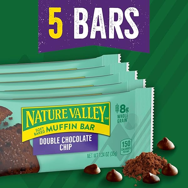NATURE VALLEY SOFT BAKED MUFFIN BARS, DOUBLE CHOCOLATE CHIP, MADE WITH WHOLE GRAIN, 5 COUNT, 6.2 OZ