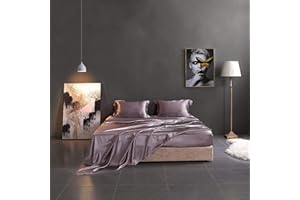 THXSILK 100% Mulberry Silk Flat Sheet, 7A+ High End Collection Silk Bed Sheet, Ultra Soft Pure Mulberry Silk Bedding-, Durable - Queen Size, Purple