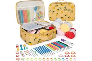 GMAK Crochet Kit for Beginners Adults Kids, 59 PCS Crochet Sets Include Yarn, Crochet Hooks and Tools, Portable Crochets Starter Kit for Making Variety Projects Crochet Supplies, Yellow Lemon
