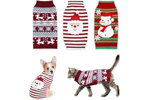 GOYOSWA 3 Pack Cat Christmas Sweater, Knit Pet Cat Dog Sweaters Warm Coat Clothes Santa Reindeer Snowman Christmas Sweater Outfit for Cats Puppy Dogs M