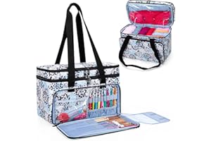 CURMIO Double Layer Knitting Bag, Yarn Storage Tote Bag with Compartments for Crochet Hooks, Knitting Needles (Up to 14 Inche