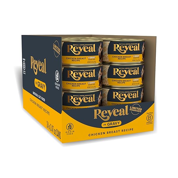 REVEAL NATURAL WET CAT FOOD, 24 COUNT, GRAIN FREE, LIMITED INGREDIENT CANNED FOOD FOR CATS, CHICKEN BREAST IN GRAVY, 2.47 OZ CANS