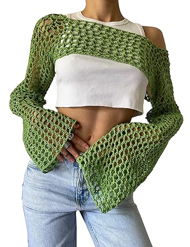 PICPUNMAK Women's Crochet Shrug Sweaters See Through Tops Mesh