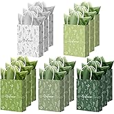 Kolldenn 50 Sets Green Wildflower Gift Bags with Handles Bulk with Tissue Paper, Goodie Bag for Wedding Baby Shower Bridal Birthday Party Favor, 8.27 x 5.91 x 3.15