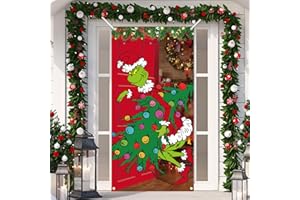 BANBBUR Grinchs Christmas Door Cover,Christmas Door Decoration,Whoville Christmas Backdrop for Front Door Decor 70.8x35.4Inch