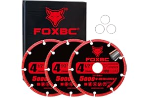 FOXBC 4-1/2 Inch Diamond Cutting Wheel Metal Cut Off for Angle Grinder, 5000+ Cuts on Rebar, Stainless Steel, Angle Iron, 7/8" Arbor - 3 Pack