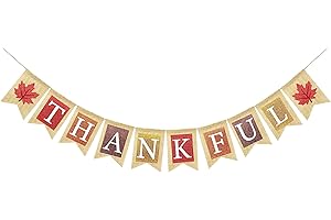VILIFEVER Thankful Burlap Banner with Maple Leaves, Happy Fall Thanksgiving Mantle Fireplace Decorations Garland Autumn Harvest Outdoor Home Office Classroom Hanging Decor