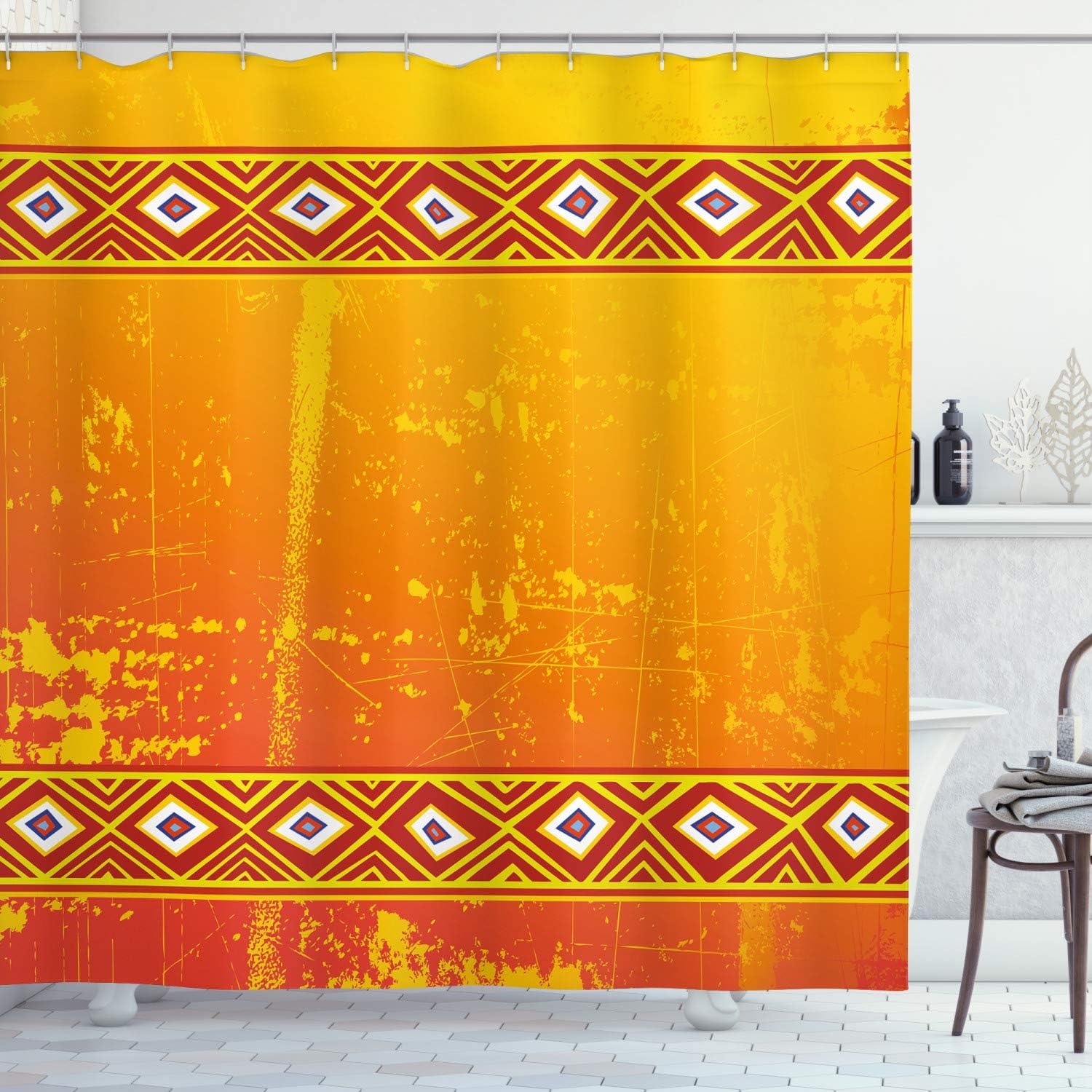 Amazon Com Ambesonne African Shower Curtain Theme Grunge Ornaments With Geometric Pattern Print Cloth Fabric Bathroom Decor Set With Hooks 70 Long Marigold Orange Home Kitchen
