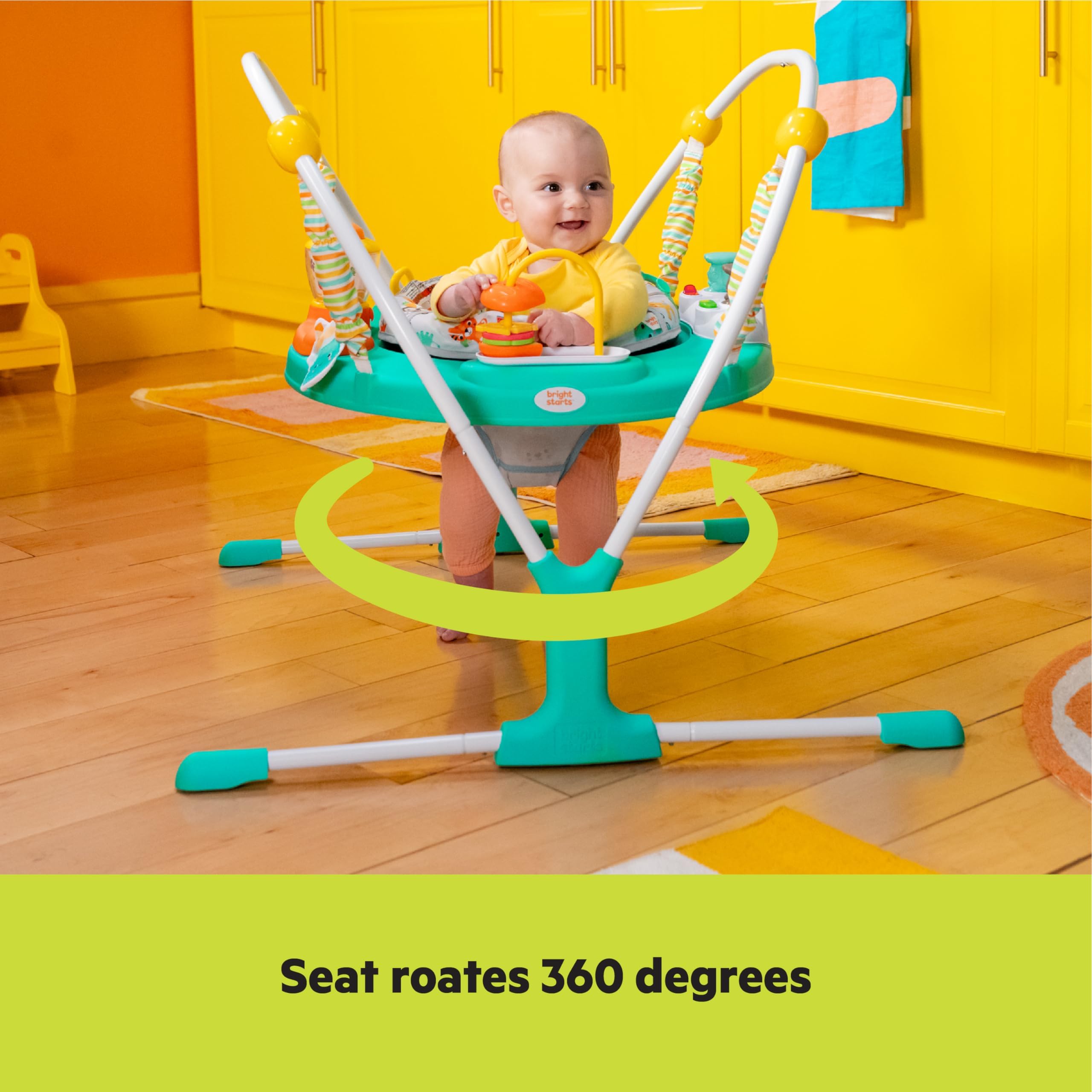 Bright Starts Cooking Up Fun Baby Activity Jumper with Music and Lights, Kitchen Role Play Toys, Unisex, 6 Months+, Up to 25 lbs