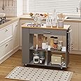 Shintenchi Kitchen Island on Wheels with Storage, Wheeled Island & Cart with 3-Tier Spice Rack, 3 Open Shelves and 1 Drawer, Gray