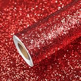 VEELIKE Red Glitter Wallpaper Peel and Stick 15.7''x118'' Chunky Sparkle Glitter Contact Paper for Crafts Cabinets Accent Walls Self Adhesive Shimmer Red Wallpaper Decorative Wall Covering for Bedroom