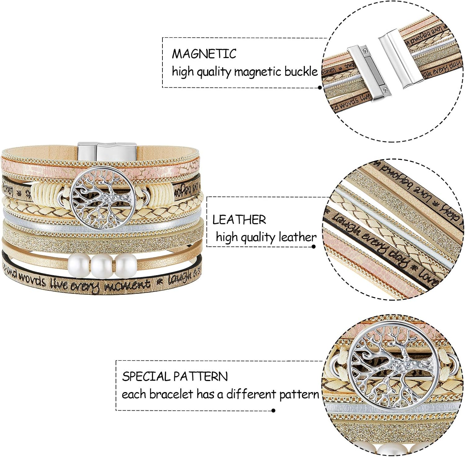 Hicarer 4 Pieces Feather Wrap Bracelet Leopard Bracelets Boho Leather Cuff Bracelets (Classic Style): Jewelry