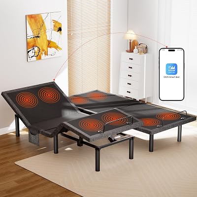 AMADA HOMEFURNISHING Adjustable Bed Frame with Massage, App-Controlled Split King Adjustable Bed with 4 USB Ports & Under-Bed Night Light, Wireless Electric Bed Frame, 4 Height Options, SK2