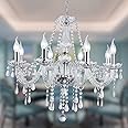 Silver Color Luxurious Candle Crystal Chandelier, 8 Lights K9 Modern Crystal Chandelier for Dining Room, Glass Ceiling Pendant Lamp for Living Bedroom Lighting Hall Balcony (8 Lights, Silver)