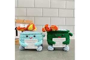 RovyFota Emotional Support Dumpster Fire with Positive Card Adorable Handmade Crochet Dumpster Knitting Toy Desk Decor for Friends&Family(2PCS)