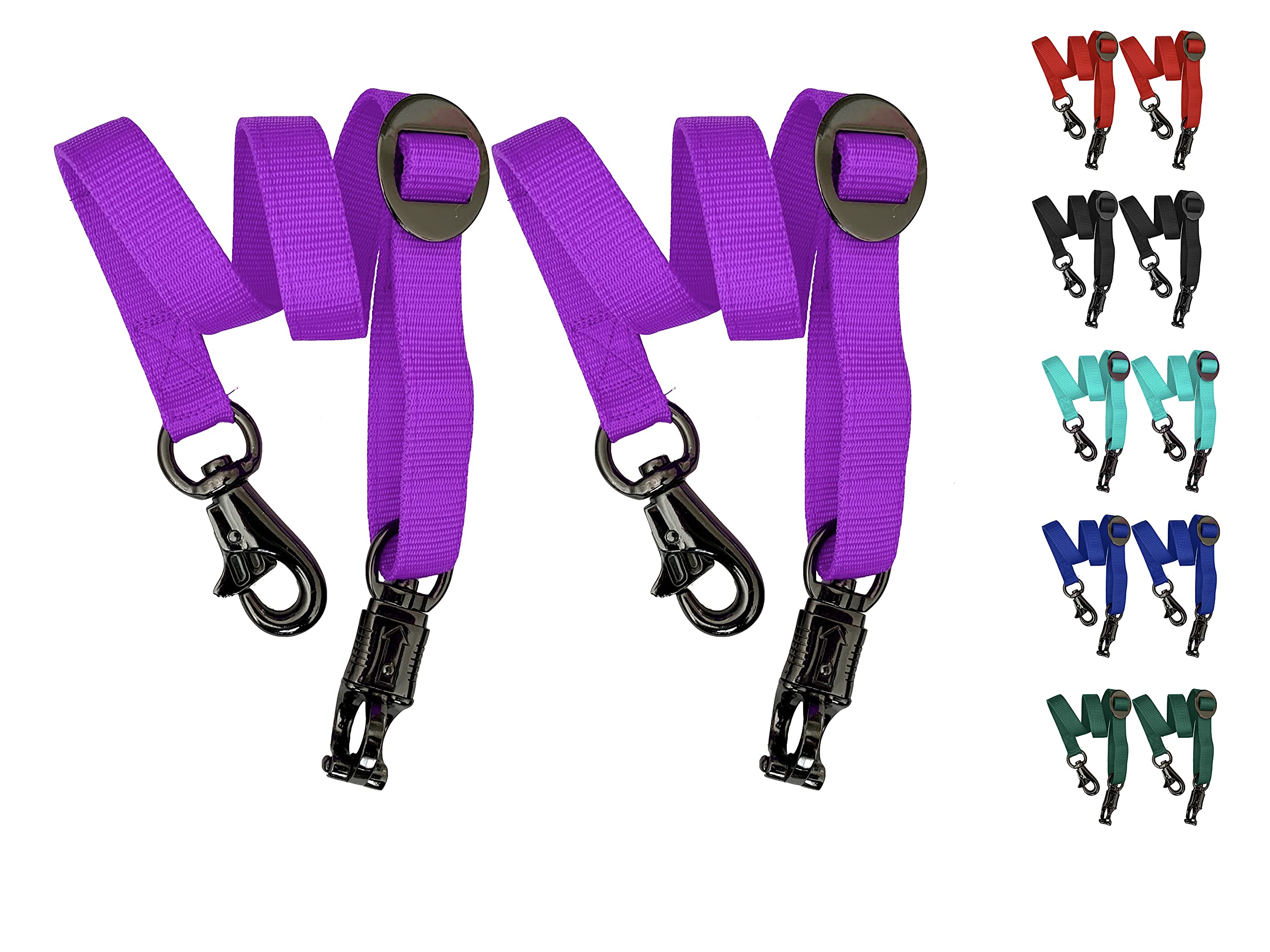 Majestic Ally Pack of 2, Double Thick Trailer Tie for Horse Haulage with Adjustable Buckle, Panic Snap and Bull Snap – 1 Inch by 36 Inch (Purple)