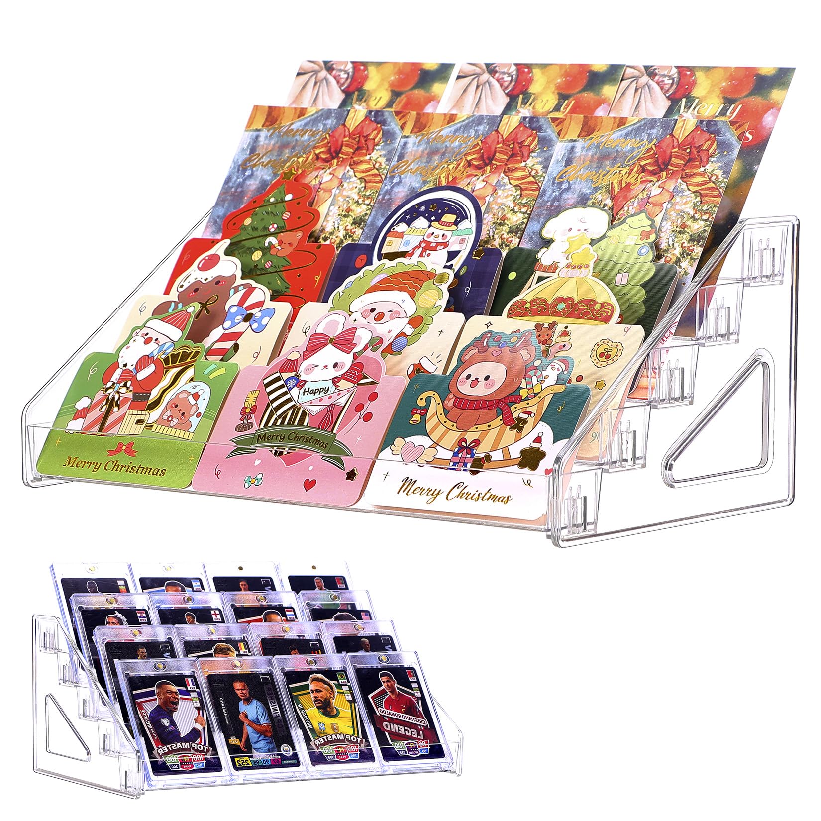 Photo 1 of 5 Tier 12" Acrylic Card Display Stand for Trading Cards, Sports Cards,Stickers, Baseball Cards, PSA Cards,Graded Cards – Sticker Display Stand for Vendors, Acrylic card Display (5 Tier)