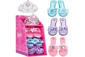 Mastom Girls Play Set! Princess Dress Up Shoes and Tiara (3 Pairs of Shoes + 1 Tiara) Role Play Collection Fashion Princess Shoe for Little Girls