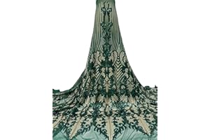 DEERHOBBES DESIGN YOUR OWN 3 Yards African Lace Fabric French Beaded Lace Net Tulle Fabric Embroidered Lace Fabric for Dress Guipure lace L02 (Green)