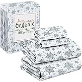 RUVANTI Flannel Sheets Queen Size - GOTS Certified 100% Organic Cotton, 4 Piece Warm, Soft & Breathable Set, Deep Pocket Snug Fit, Double Brushed Cozy All Season Bedding, Crystal Noir