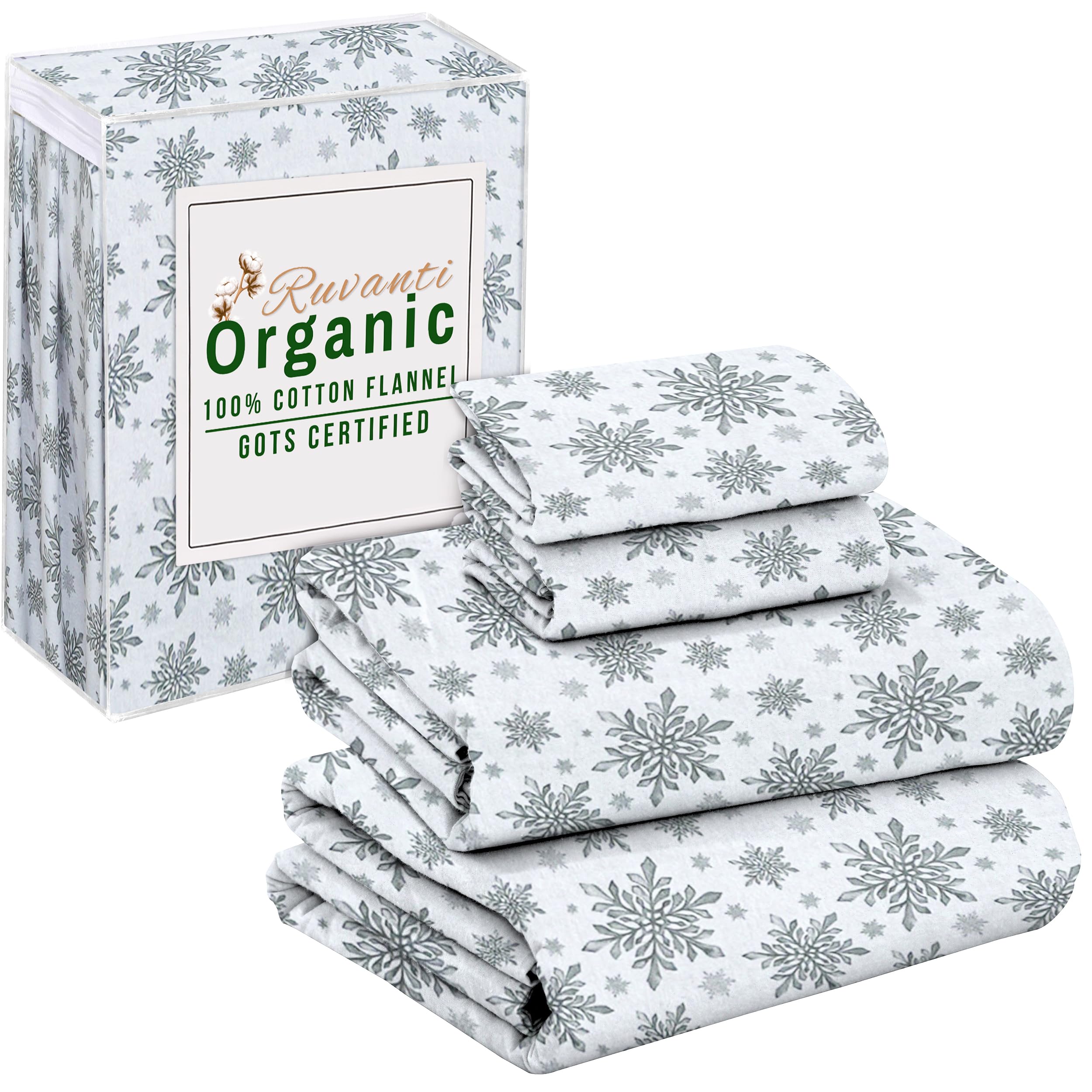 Photo 1 of ***used***RUVANTI Flannel Sheets Full Size - GOTS Certified 100% Organic Cotton, 4 Piece Warm, Soft & Breathable Set, Deep Pocket Snug Fit, Double Brushed Cozy All Season Bedding, Crystal Noir